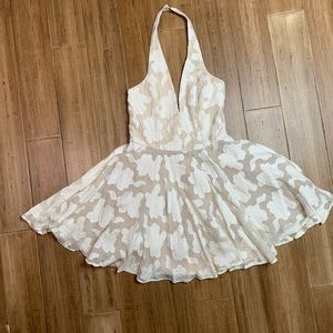 Ivory cotton lace Bebe halter dress